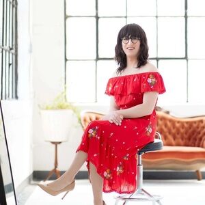 Lost + wander floral embroidered midi dress medium